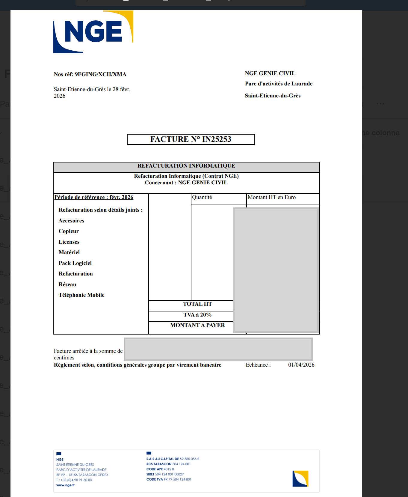 Facture PDF Pixel Perfect — rendu final livrable au client